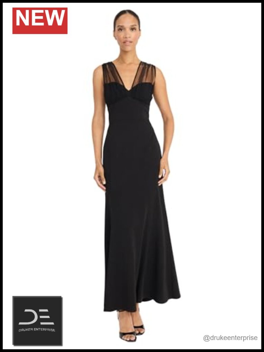 Sleeveless Ankle Length Sheer Mesh V-Neck Cocktail Dress Formal